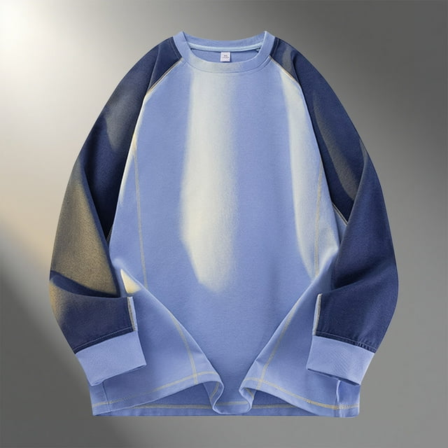 asjyhkr Chemises pour Hommes Grande Taille Col Rond Manches Longues sous-Vêtements Décontractés Mode Bloc de Couleur Gym Randonnée Hauts d'Entraînement, Taille p-5TG
