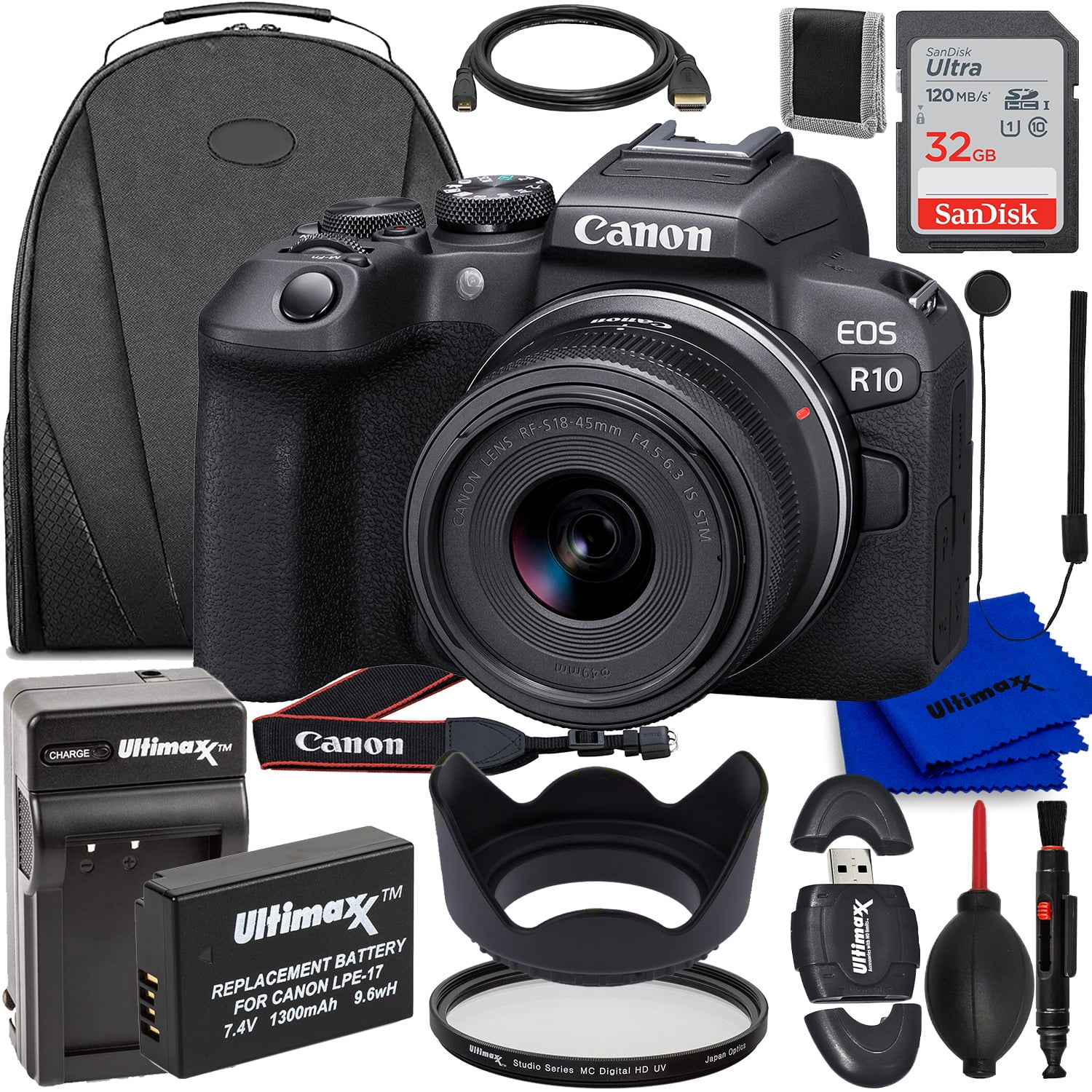 Canon EOS R10 Mirrorless Camera with RF-S 18-45mm f/4.5-6.3 IS STM Lens -  14PC Kit 