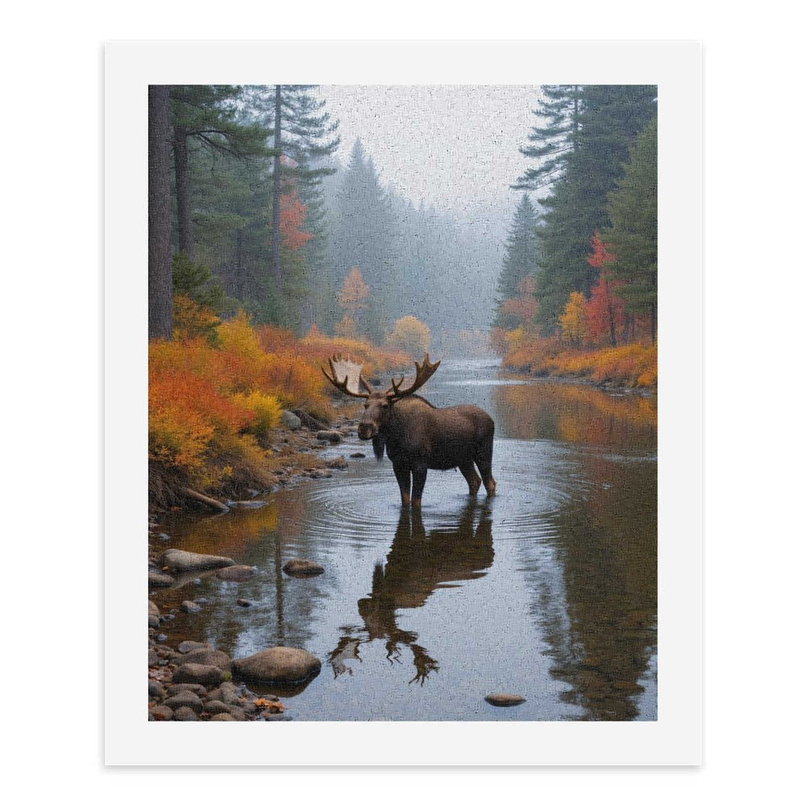 Paint By Numbers Kit for Adults Beginner - DIY Moose Autumn River Reflections Canvas Painting Kits for Adults, Frameless Paint By Number for Adults for Home Wall Decor 16x20 Inch