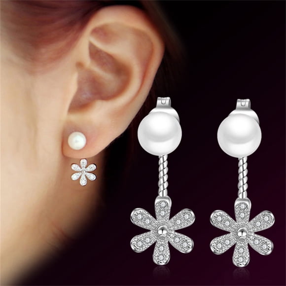 TIMIFIS Artificial Flowers for Outdoors Ladies Highlight Temperament Flower Back Hanging Pearl Earrings Women's Jewelry Outdoor Faux Plants