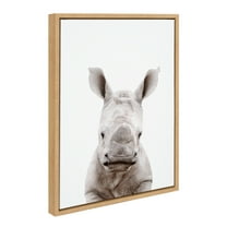 Kate and Laurel Sylvie Animal Studio Baby Rhino Framed Canvas Wall Art by Amy Peterson Art Studio, 18x24 Natural, Modern Animal Portrait Art for Wall