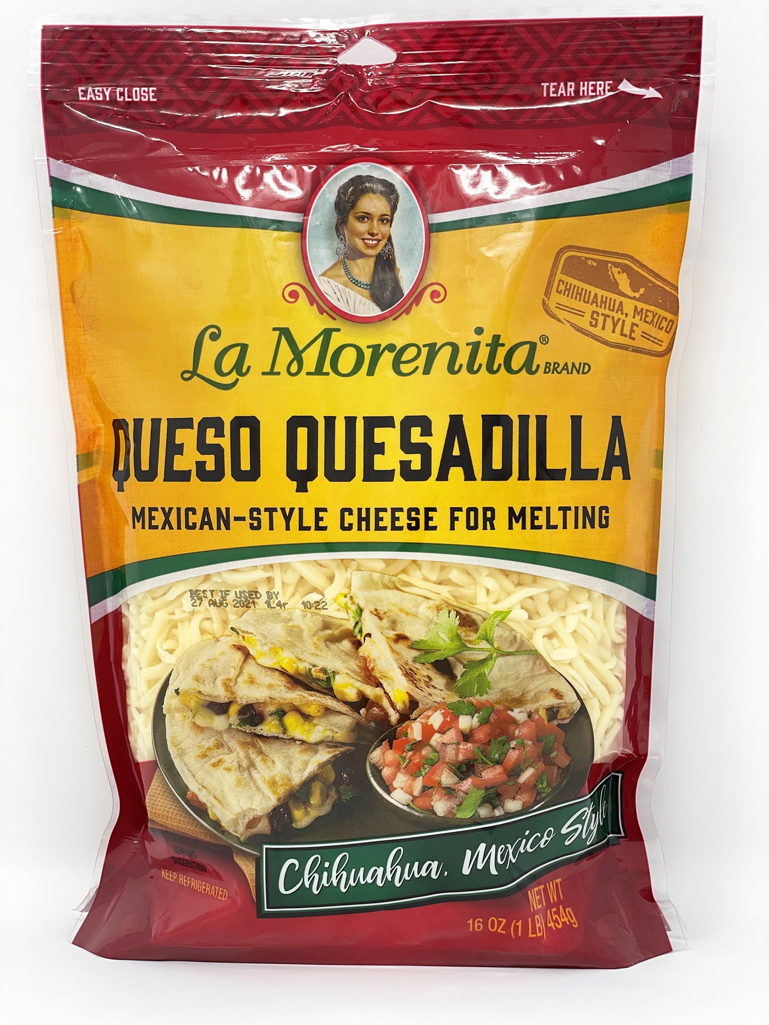La Morenita Queso Quesadilla, Chihuahua-Style Melting Cheese, 16 oz, Resealable Plastic Bag, Refrigerated