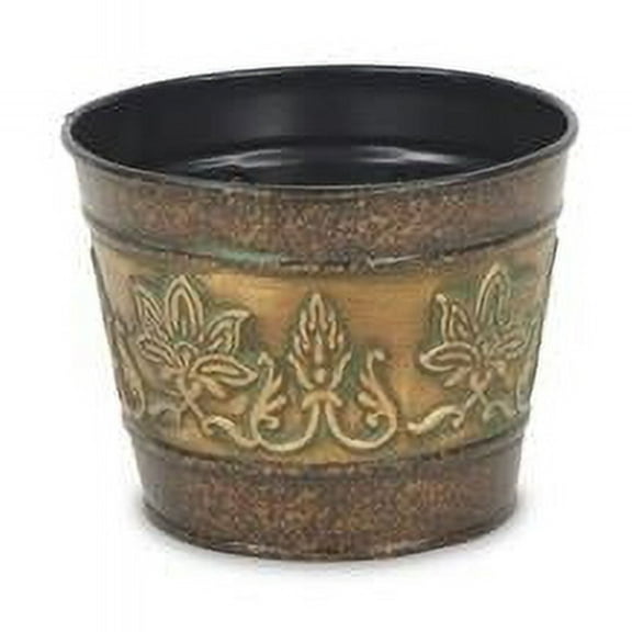 Cheungs 4766-04 5 in. Circular Metal Planter with Center Floral Design