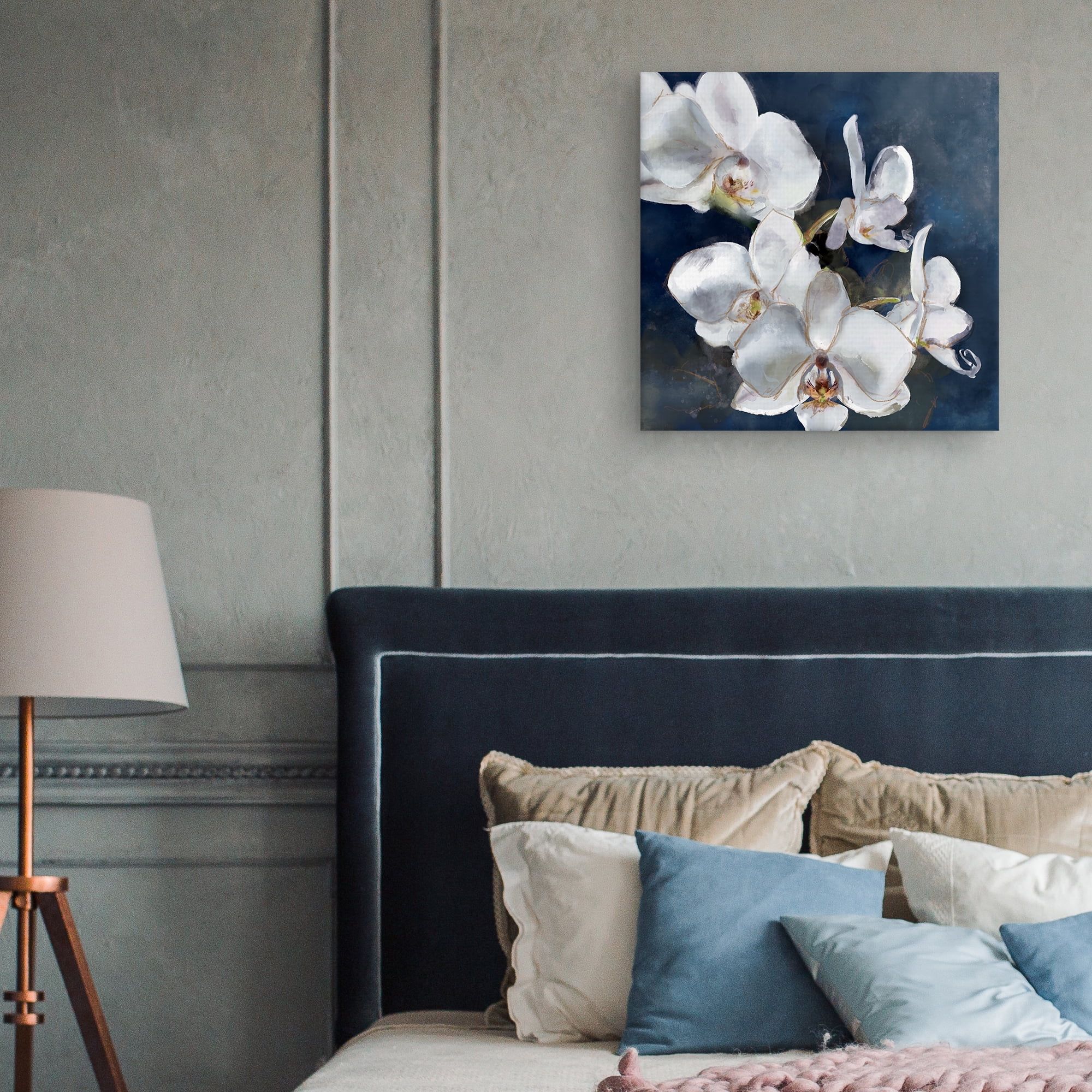 Orchid on Navy by Studio Arts Canvas Art Print