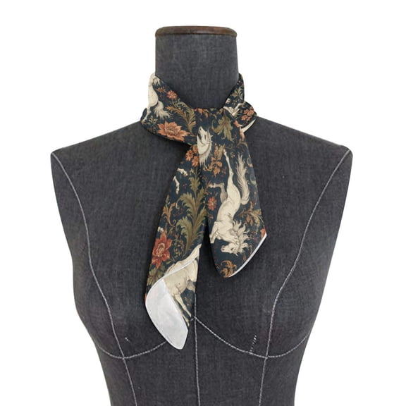 Square Scarf 24x24 Inch Ornate White Horse Print Silky Satin Sun Protection Neck Scarf for Women Multi-Purpose Head Wrap Bandana for Hair Bag Decoration