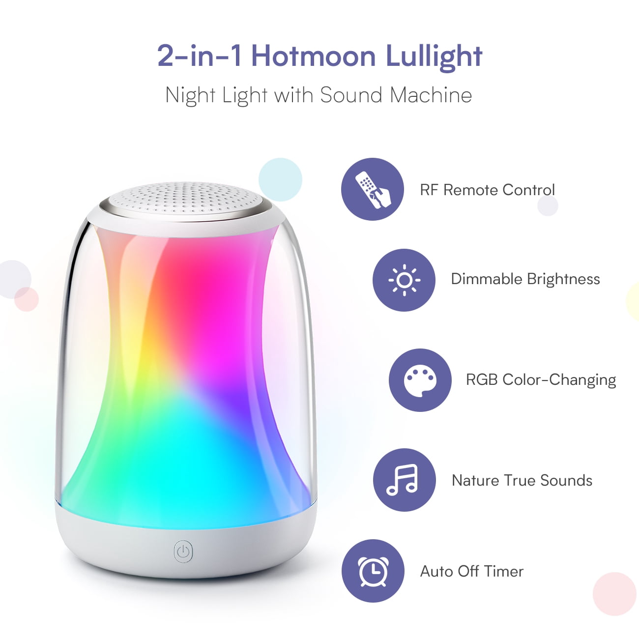 Hotmoon  White Noise Sound Machine, Baby Nursery Night Light, 27 Soothing Sounds, RF Remote, Timer, for Bedroom Toddler Baby Kids Breastfeeding