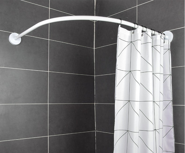 Adjustable L Shape Shower Curtain Rod, Round Free Hanging Shower Curtain Rod