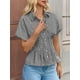 thumbnail image 4 of Blusa Tankaneo de manga corta con botones en forma de peplum a rayas para mujer, 4 of 6
