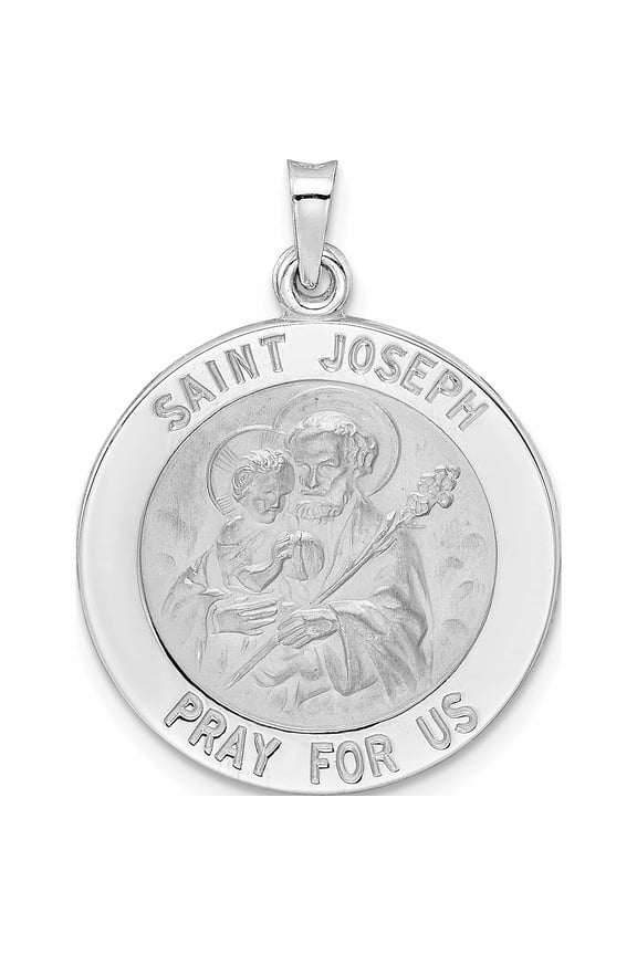 14K White Gold Polished Saint Joseph Solid Medal Pendant (28.9 X 21.8) Made In United States -Jewelry By Sweet Pea