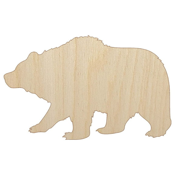 Fuzzy Grizzly Bear Silhouette Wood Shape Unfinished Piece Cutout Craft DIY Projects - 4.70 Inch Size - 1/8 Inch Thick