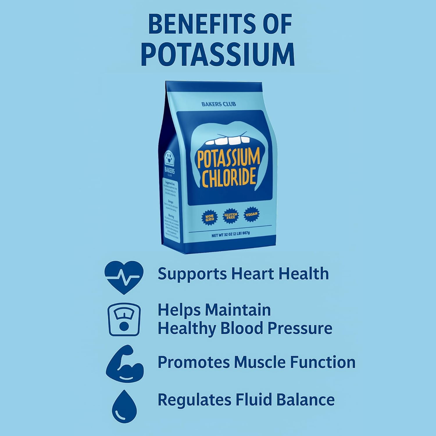 Potassium Chloride Powder 2 Pound - Sodium Free Salt Substitute - Food Grade, Filler Free, Easily Dissolves, Unflavored - Mineral Electrolyte Hydration Fluid Balance - Source of Fruits, Vegetables