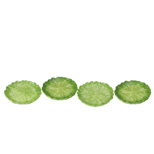 Set of 4 Green Lettuce Shaped Serving Plates 7"