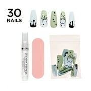 Salon Perfect Artificial Fake Press On Nails, 215 Modern Nostalgia, Blue Green UFO, Long Coffin, File, Glue, and Prep Pad Included, 30 Nails