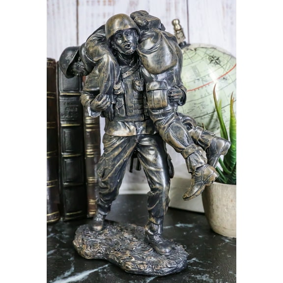 Hacksaw Ridge Military Soldier Carrying A Wounded Brother Figurine 7.25"H Army