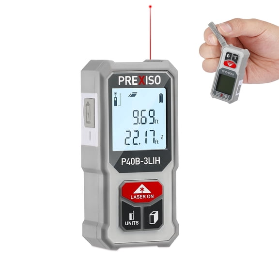 PREXISO Mini Laser Distance Meter, 40M USB Rechargeable Digital Measuring Tool, Compact High-Accuracy Laser Measure with 6 Modes, Backlit Display, Continuous/Area/Volume/Pythagorean Measurement, Gray