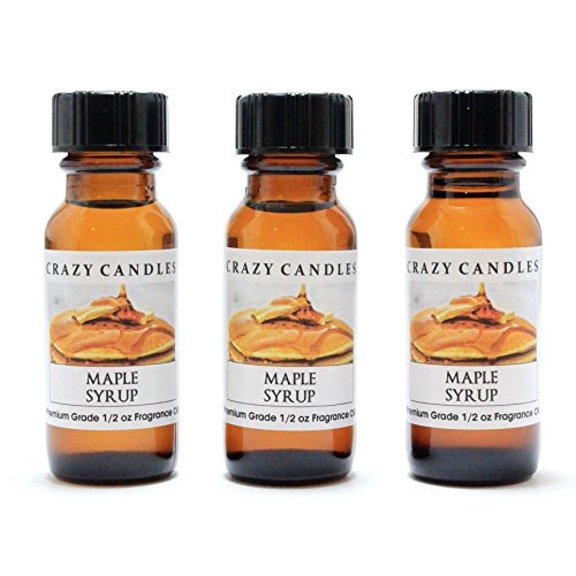 crazy candles maple syrup 3 bottles 1/2 fl oz each (15ml) premium grade scented fragrance oil by