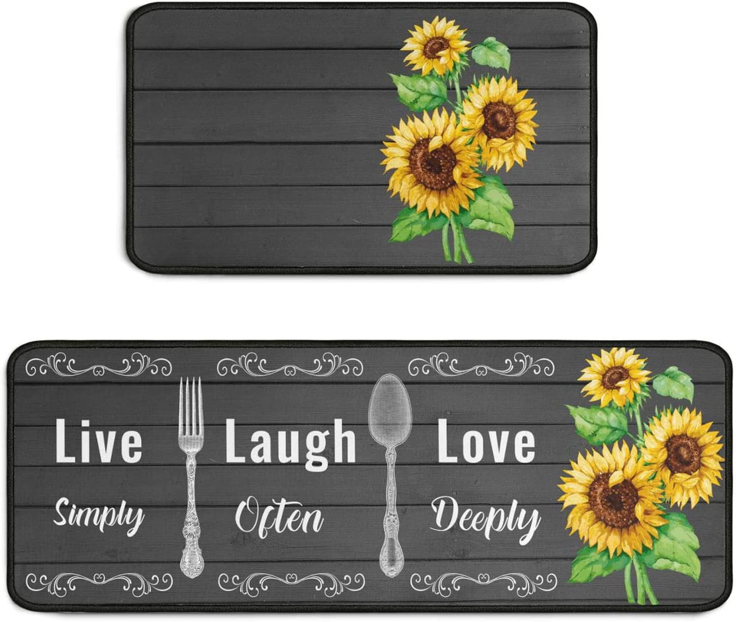 Grateful Thankful Blessed Kitchen Set of 2 Grey NonSlip Kitchen Rug