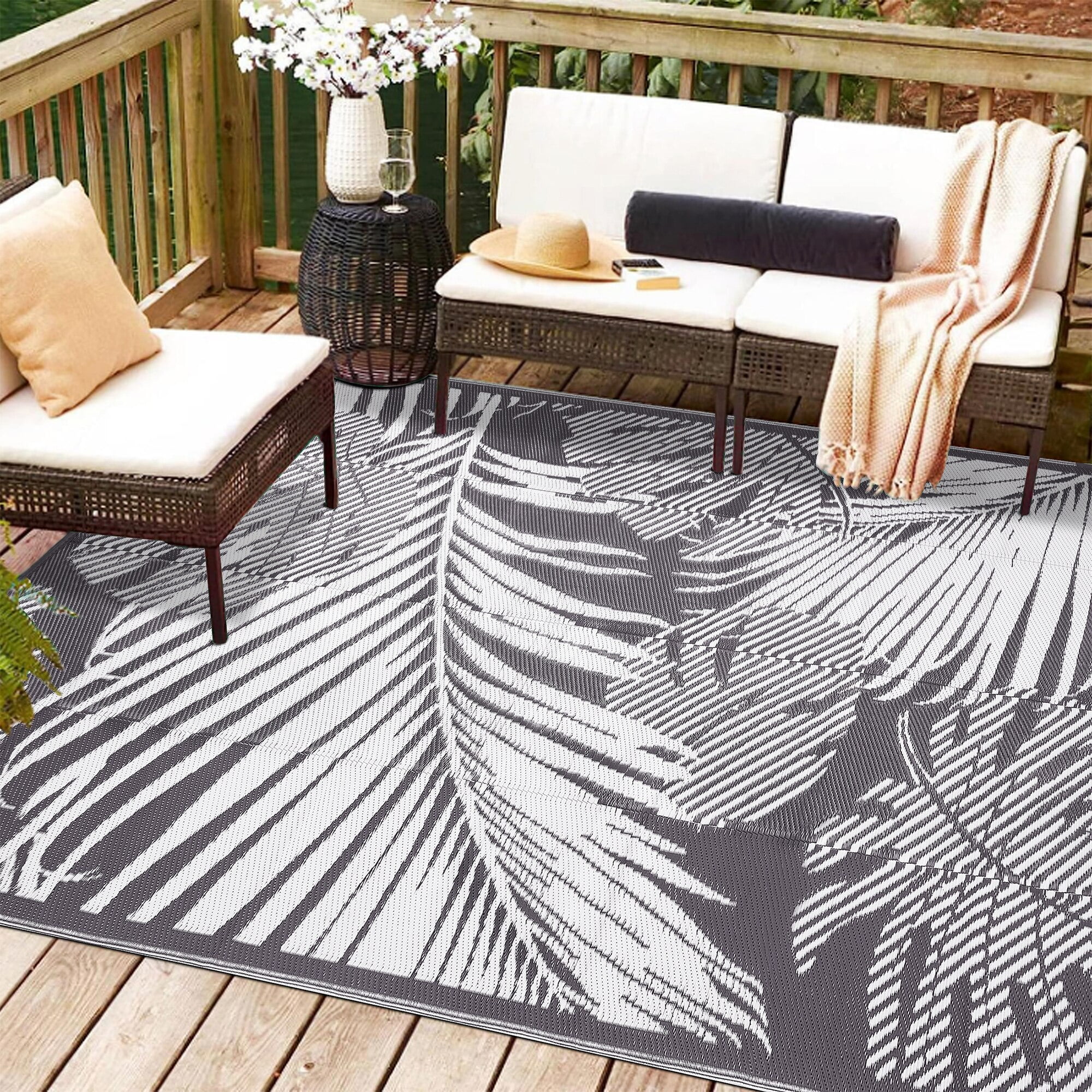 WondRg Outdoor Rugs Clearance 5'x8' Palm Leaf Area Rugs Waterproof