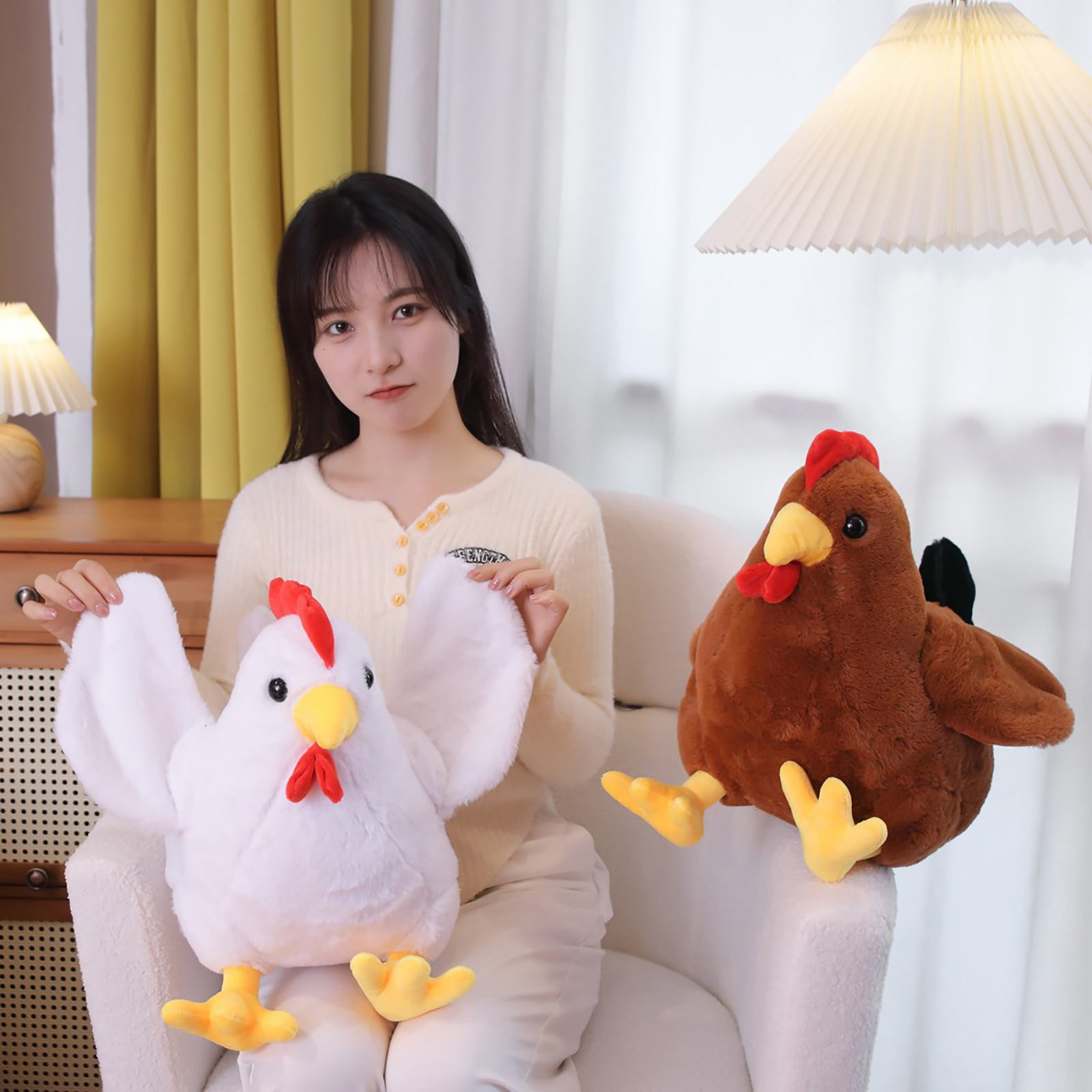 pdqouc Cute Soft Comfort Rooster Doll Plush Toy Animal Hugging Pillow Chicken Doll with Expandable Wing and Yellow Foot Unique Children's Birthday Thanksgiving Christmas Gifts White&Brown