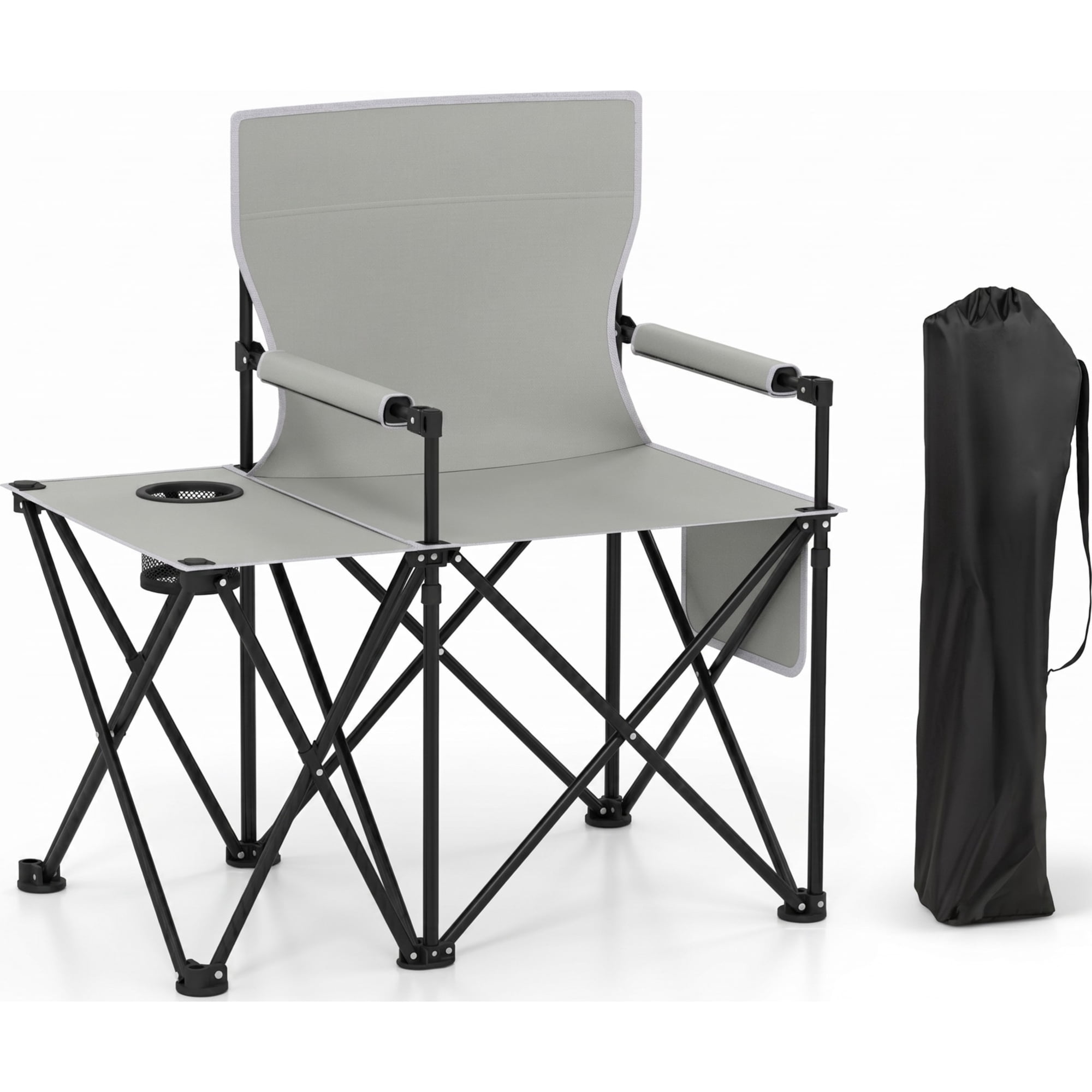 Biotree Heavy Duty Oversized Folding Camping Chair with Side Table and Storage Pockets Portable Outdoor Chair for Adults Gray