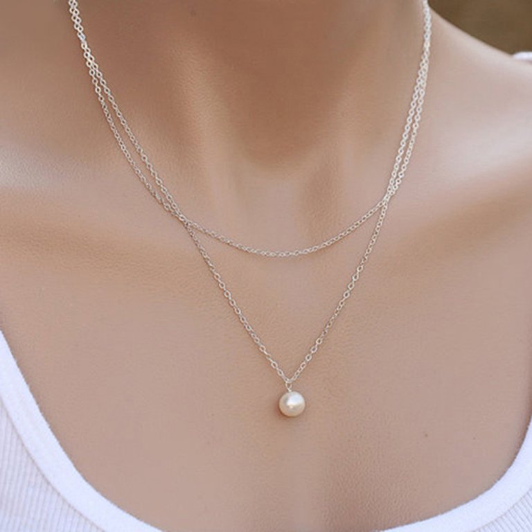 Double Layered Imitation Pearl Necklace Elegant Simple Style For Women  Party Neck Accessories