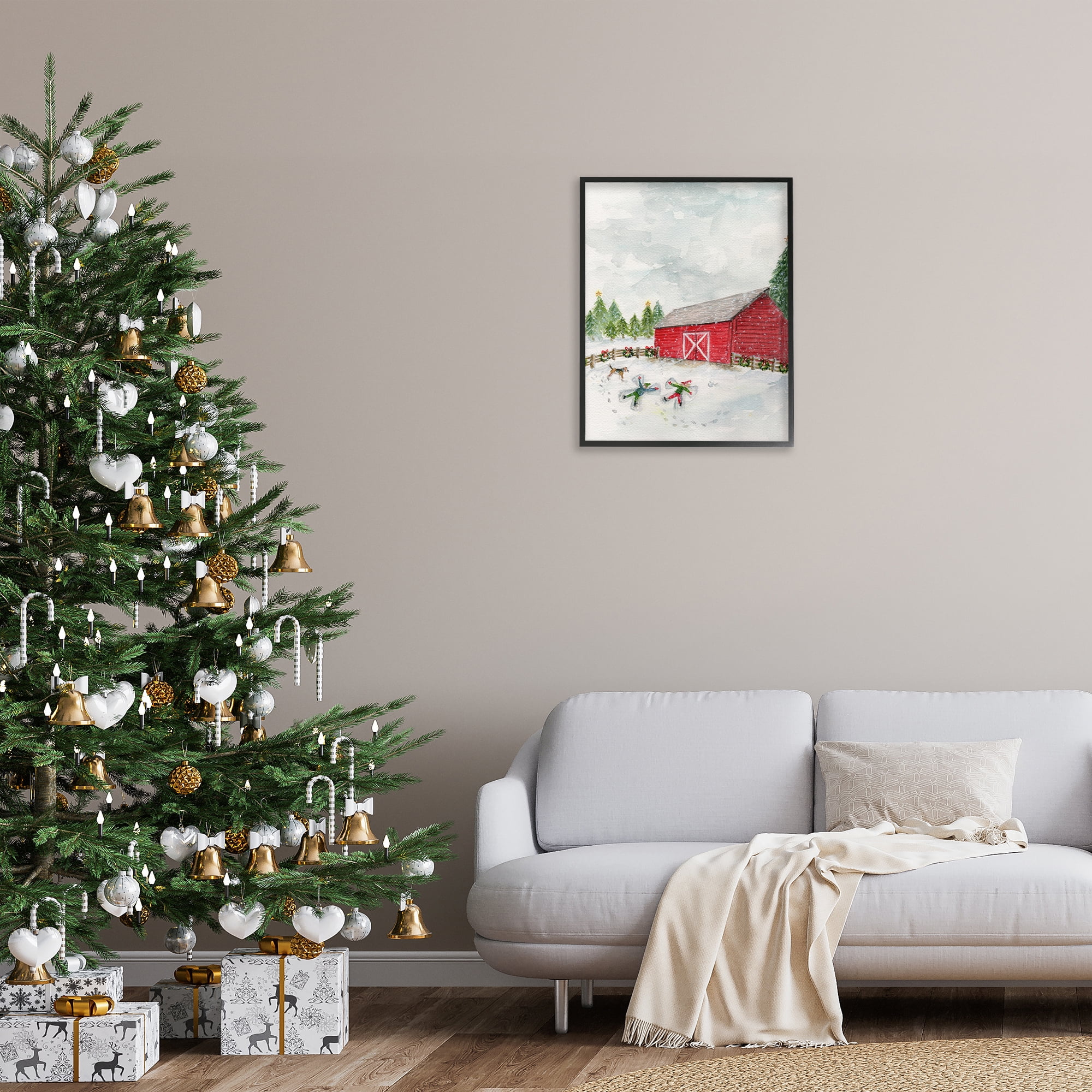 Stupell Industries New England Snow Angels Holiday Painting Black Framed Art Print Wall Art, 24 x 30