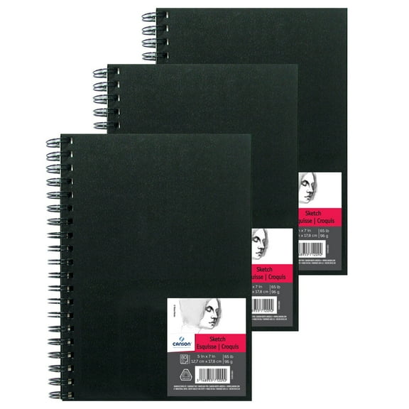 Canson Artist Series Sketch Art Book, Black Cover, Wire Binding, 80 Sheet, 5X7 inch, Pack of 3