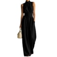 thumbnail image 4 of Women's Sleeveless Neck Wide Leg Jumpsuit Summer Casual Flowy Long Pant Solid Piece Black L, 4 of 5