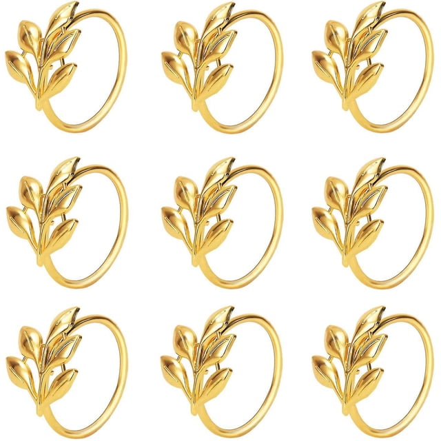 BR Servilleteros de metal dorado, juego de 9 para decoración de mesa de comedor, boda y fiesta