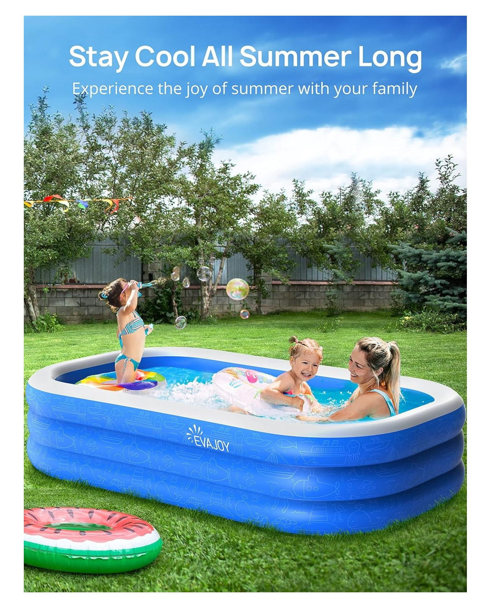 Inflatable Pool, 92''×56''×20'' Inflatable Swimming Pool for Summer Water Party BPA-Free Above Ground Blow Up Kiddie Pool Ball/Sand Pit,Backyard Outdoor Indoor Age 3+