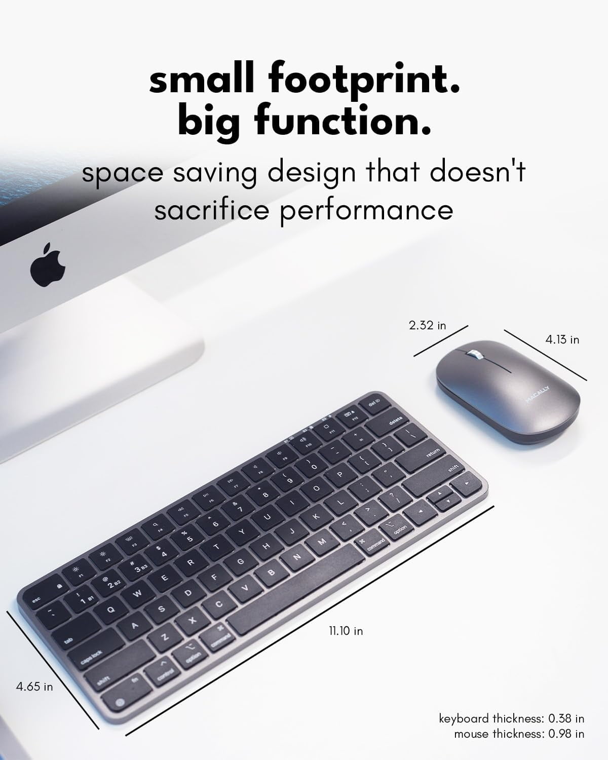 Macally Apple Wireless Keyboard and Mouse for Mac - Dual Mode (Bluetooth + Wired) - Multi-Device, Rechargeable - Mini Wireless Keyboard and Mouse for MacBook, iPad, Mac Mini/Air/Pro (Space Gray)