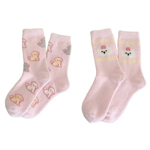 AUQ 2 Pairs Socks,Polyester Cute Socks for Women,Keep Warm Fluffy Socks,Sizes 4-10