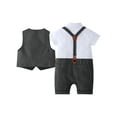 thumbnail image 2 of CARETOO Infant Boy Outfits 4Pcs Newborn Tuxedo Short Sleeve Gentleman Wedding Jumpsuit Vest Bowtie, 2 of 15