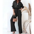 thumbnail image 6 of Women'S Solid Color Collared Blouse and High Waist Pants Two Piece Set Fashion Black S, 6 of 9