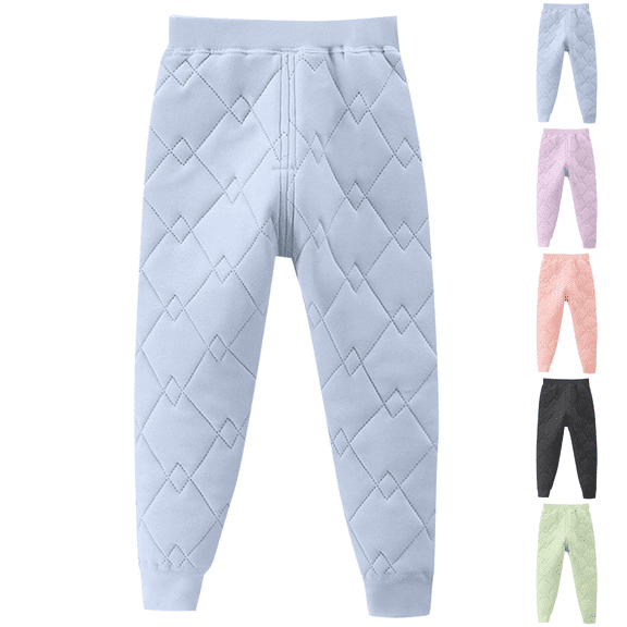 Yuanlook Boys Girls Winter Insulated Quilted Cotton Pants Diamond Grid Design Elastic Waist Cuffed Hem 2-15T