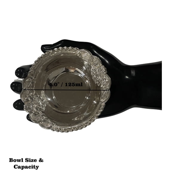 925 Sterling Silver Hallmarked Designer Nakashi Puja Bowl - Style#12 Bowl Diameter & Capacity: 4.0" Bowl (120ml)