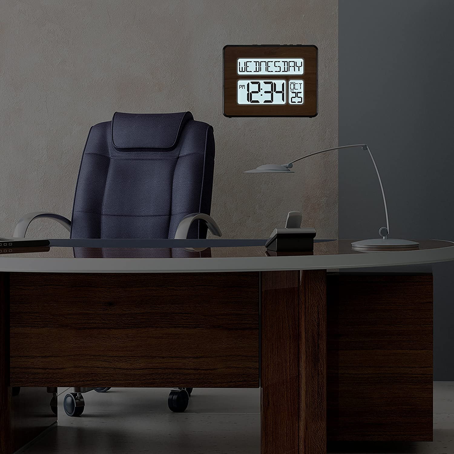 Atomic Digital Calendar Clock with Large Display and Adjustable Backlight for Bedroom Kitchen