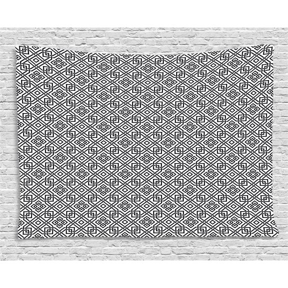 Celtic Tapestry, Illustration of Celtic Interlaced Pattern Traditional Everlasting Knot Motif, Wall Hanging for Bedroom Living Room Dorm Decor, 80W X 60L Inches, Black and White, by Ambesonne