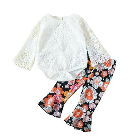 

LBECLEY Baby 1Z Baby Girls Cotton Floral Autumn Long Sleeve Pants Romper Bodysuit Bell Bottom Set Clothes Cute Teen Girls Girls Sweatshirt White 90