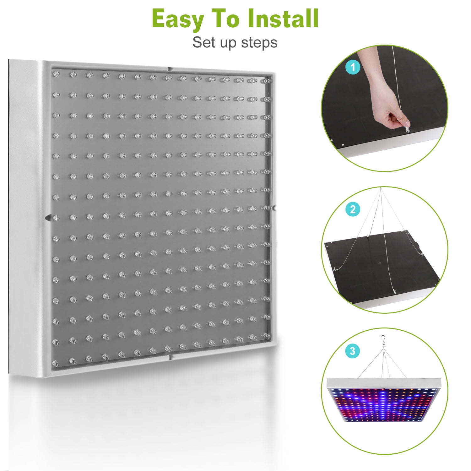 LED Grow Light, Full Spectrum Hanging 225 LEDs Plant Grow Lamp, Indoor Grow Light for Greenhouse Succulents Seedlings Plants Veg and Flower, 15W LED