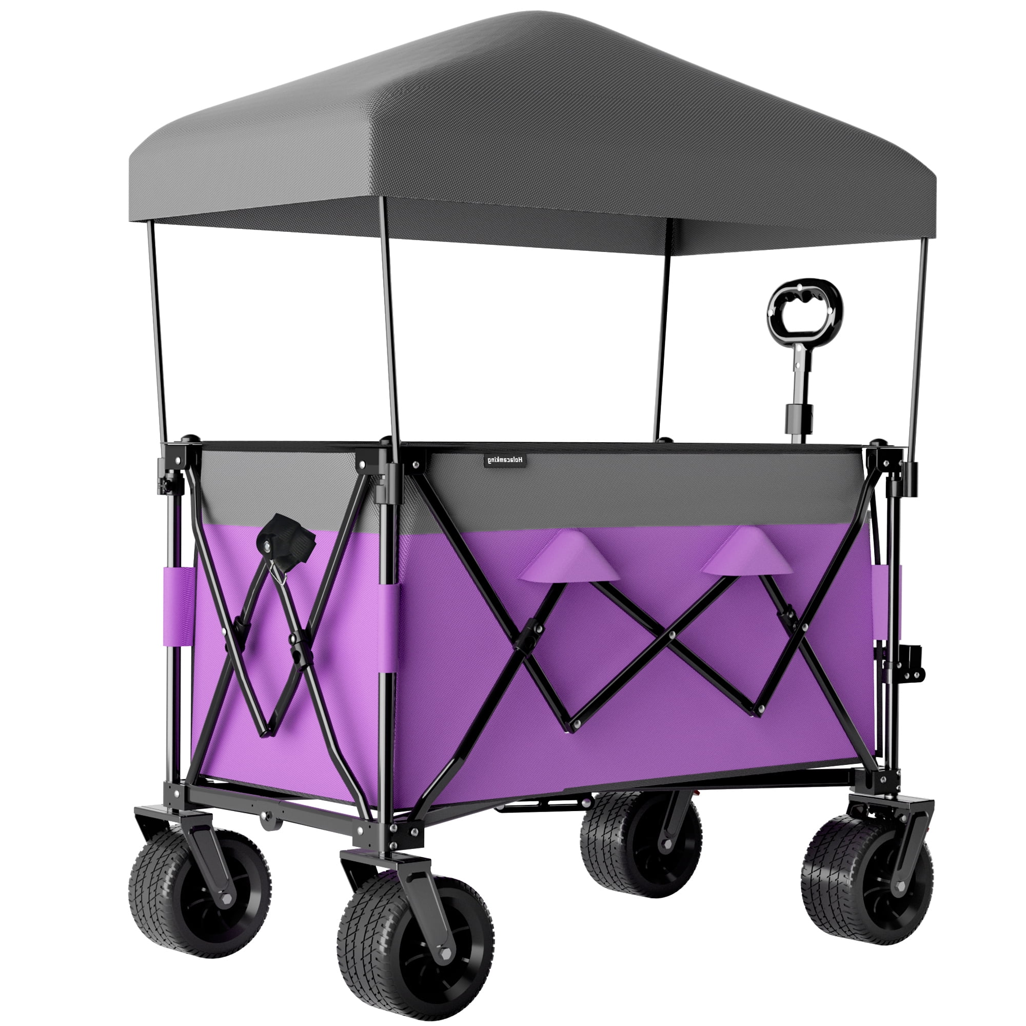 Foldable Utility Wagon with Canopy Awning 520 lbs Capacity All-Terrain Wheels Beach Camping Cart