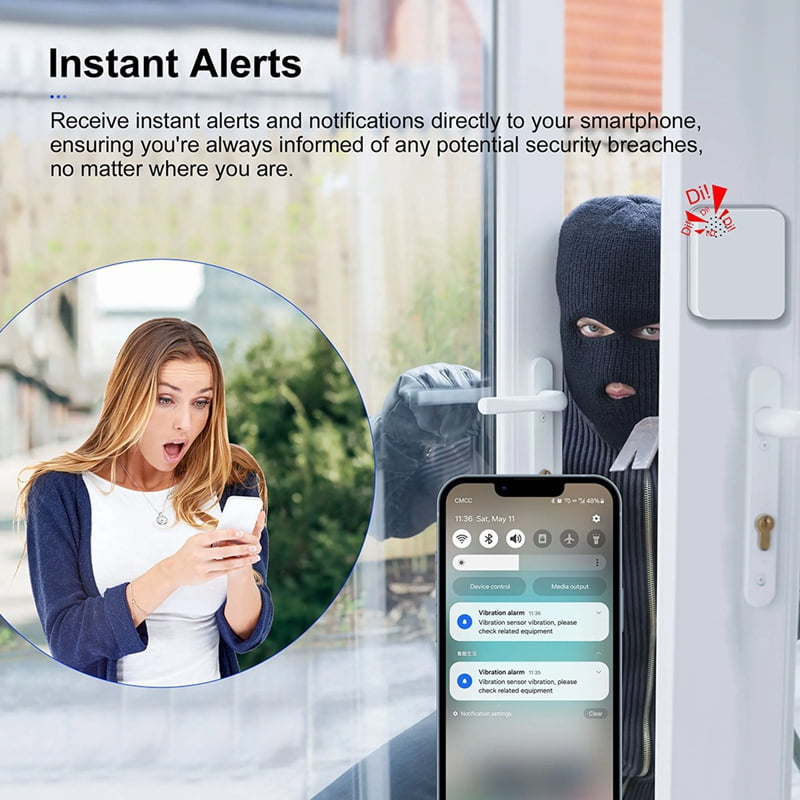 Tuya ZigBee Smart Vibration Sensor Wireless Glass Break/Drop/Tilt Detector Built-in Smart Siren Alarm for Home Security