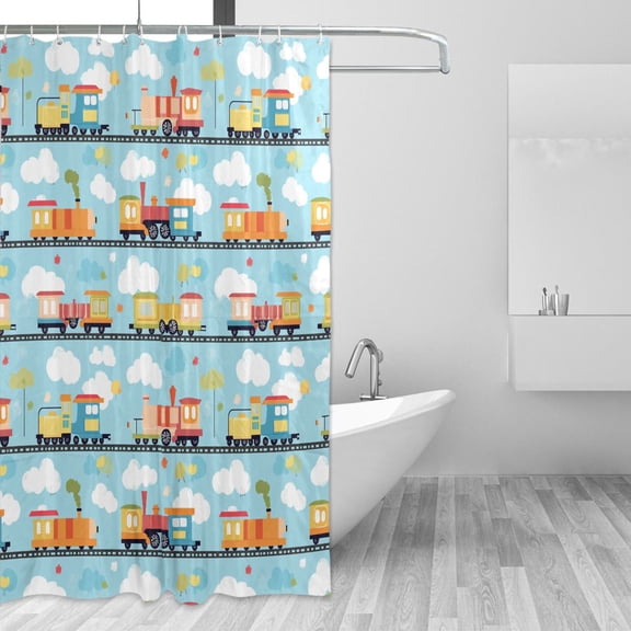 Yayeee Shower Curtain with Hooks 72"x72" Waterproof Fabric Bathroom Hanging Decor, Cartoon Train Pattern