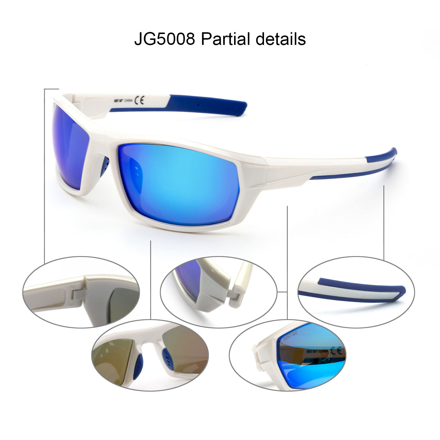 JUST GO Men's Polarized Lens Sports Sunglasses for Cycling Riding Baseball Running Golf, White, Revo Blue - image 3 of 7