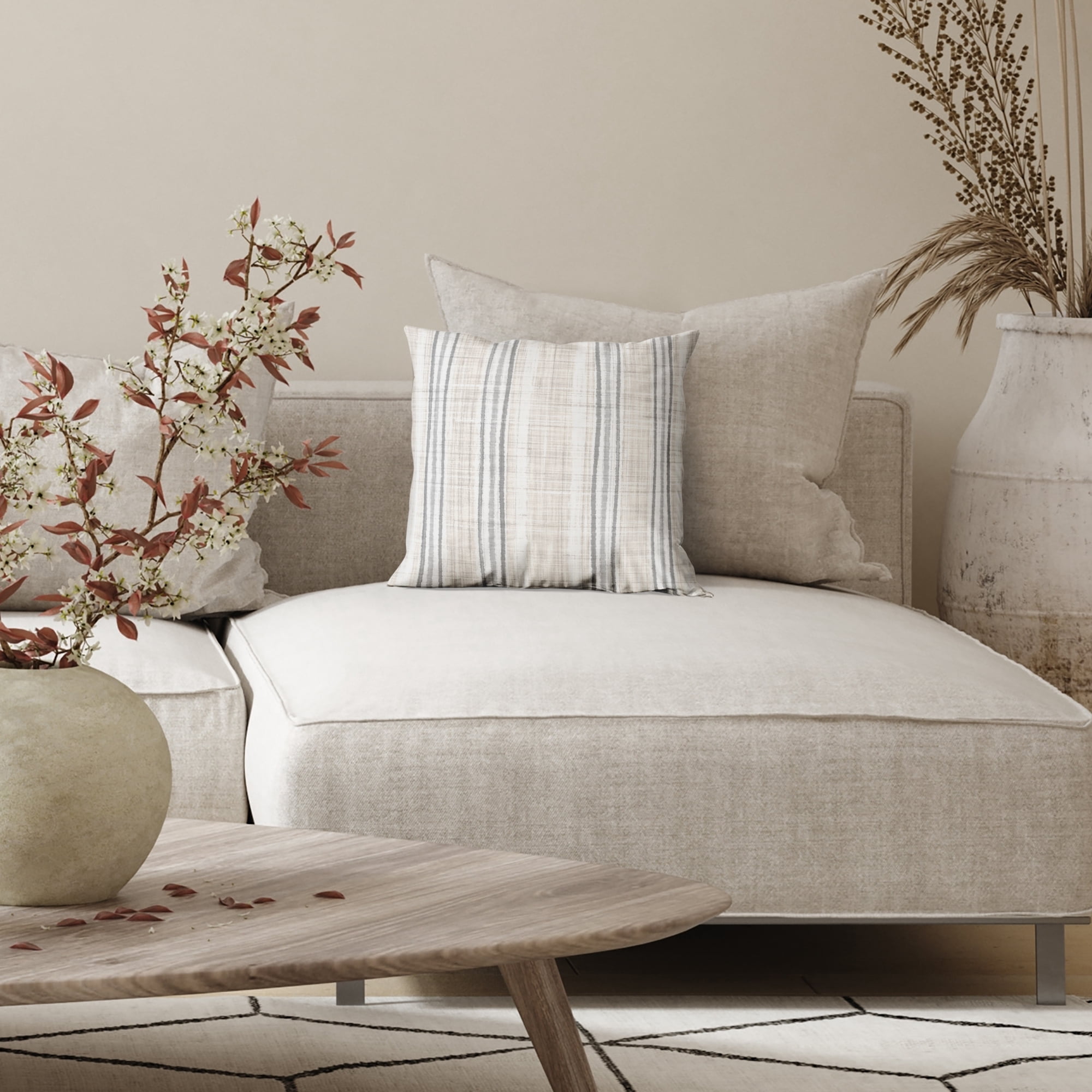 Americanflat 18"x18" Striped Pattern Throw Pillow with Premium Polyester - Cream