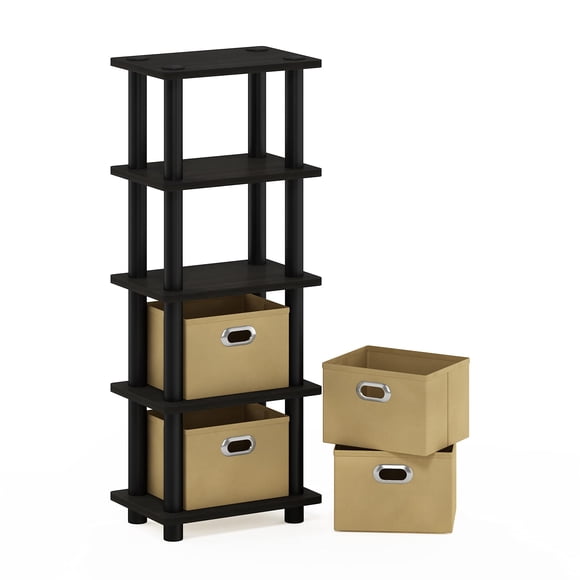 Pemberly Row Turn-N-Tube Engineered Wood 4-Bins System Rack in Espresso/Black