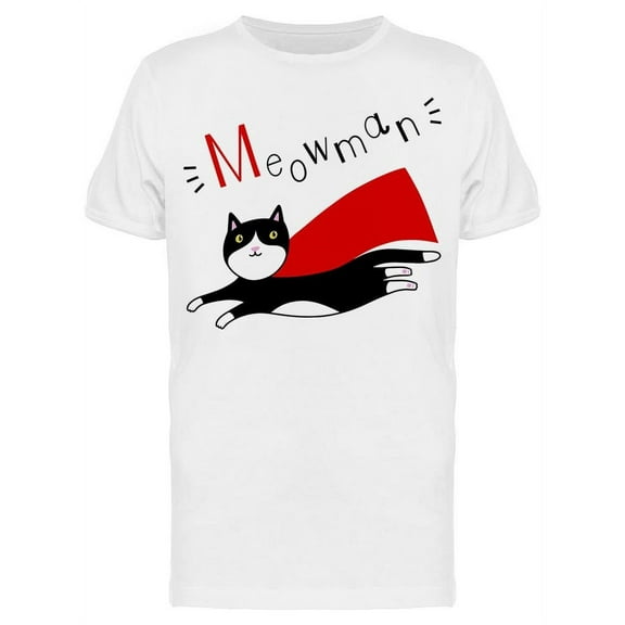Smartprints Mens Graphic Tee - Meowman Cat Superhero - Regular Fit 100% Cotton