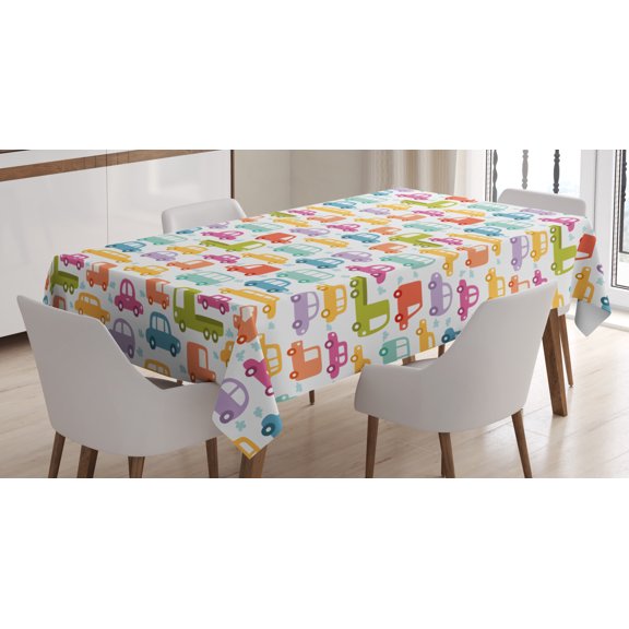 Ambesonne Cars Tablecloth Rectangular Table Cover, Colorful Drive, 60"x84", Multicolor