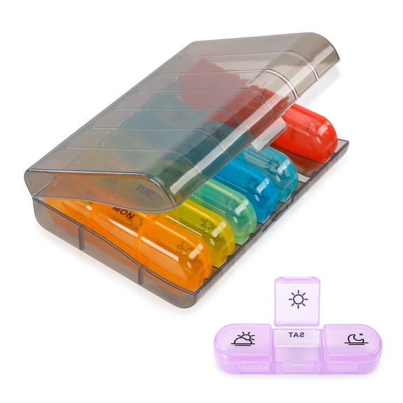 UNIWELL Weekly Pill Organizer 3 Times a Day, 7 Day Pill Box Case, Large Daily Medicine Organizer for Vitamins and Medication with Portable Compartments Grey