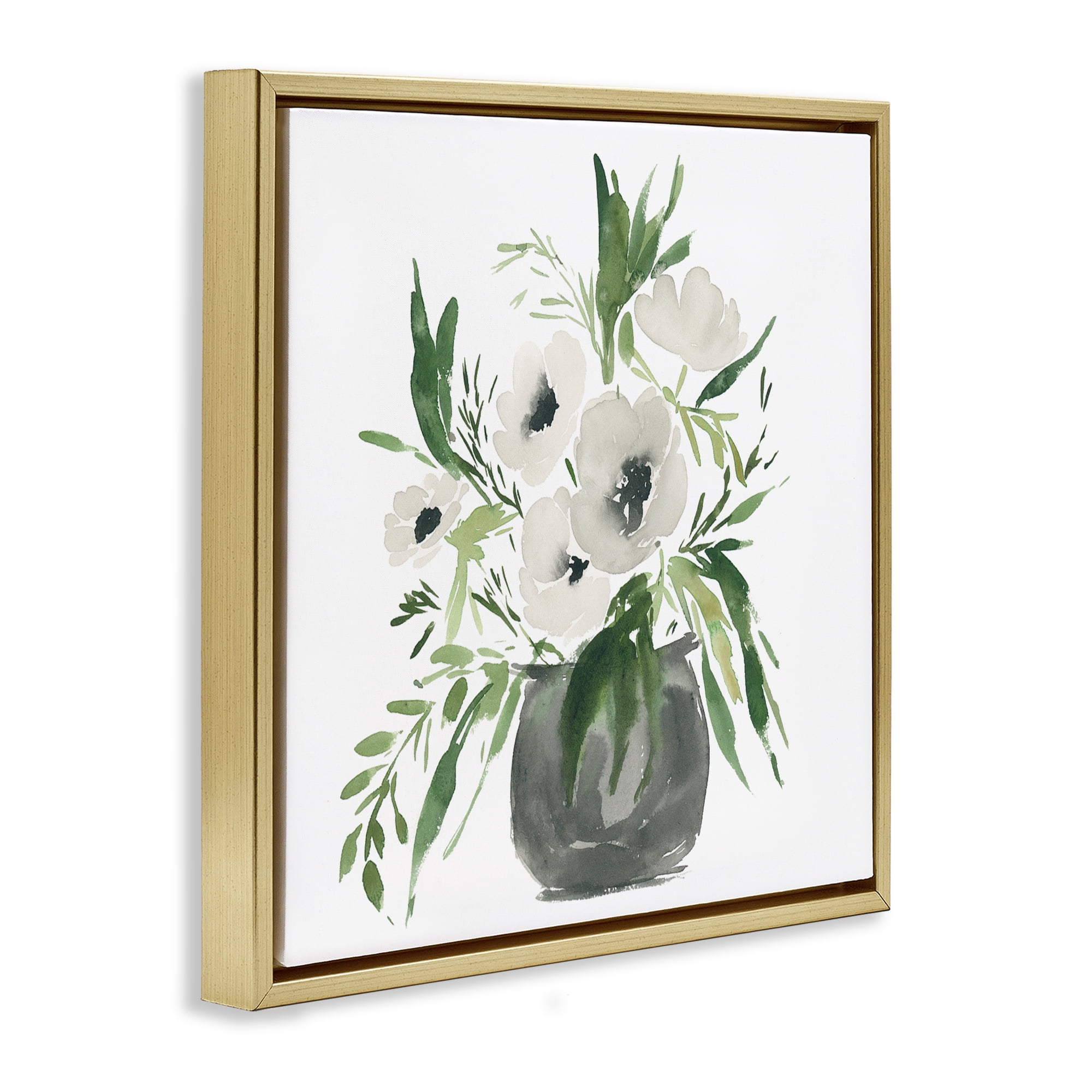 Stupell Industries Rounded White Anemones Gold Framed Floater Canvas Wall Art, design by Lucille Price